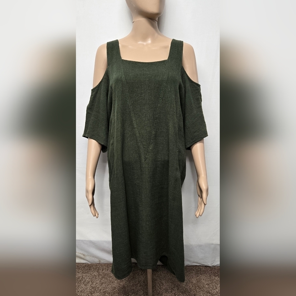 Soft Surroundings M Dress Off Shoulder Shoulder Straps Pockets Linen Rayon